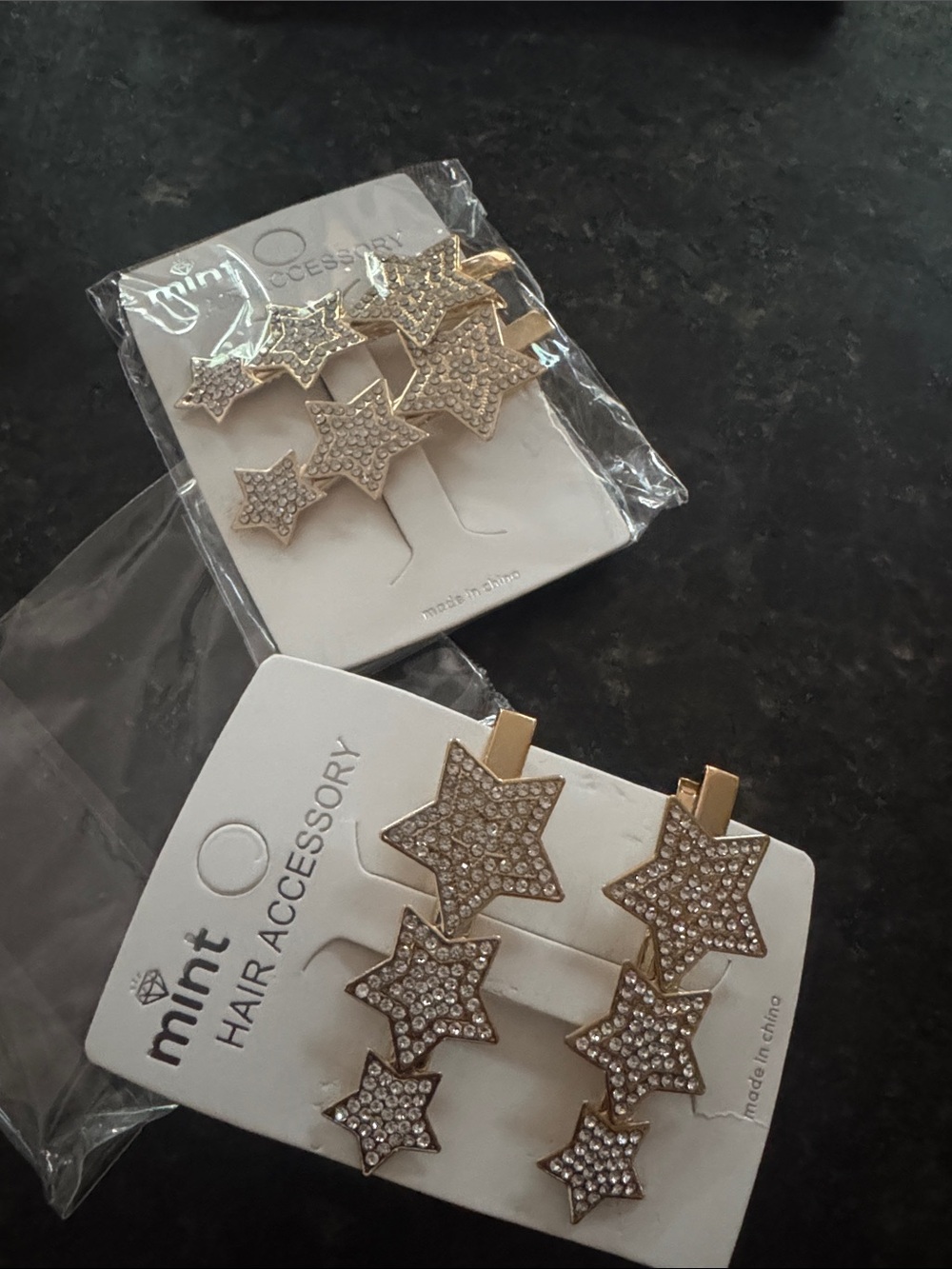 Mint Gold Star Cluster Rhinestone Hair Clips